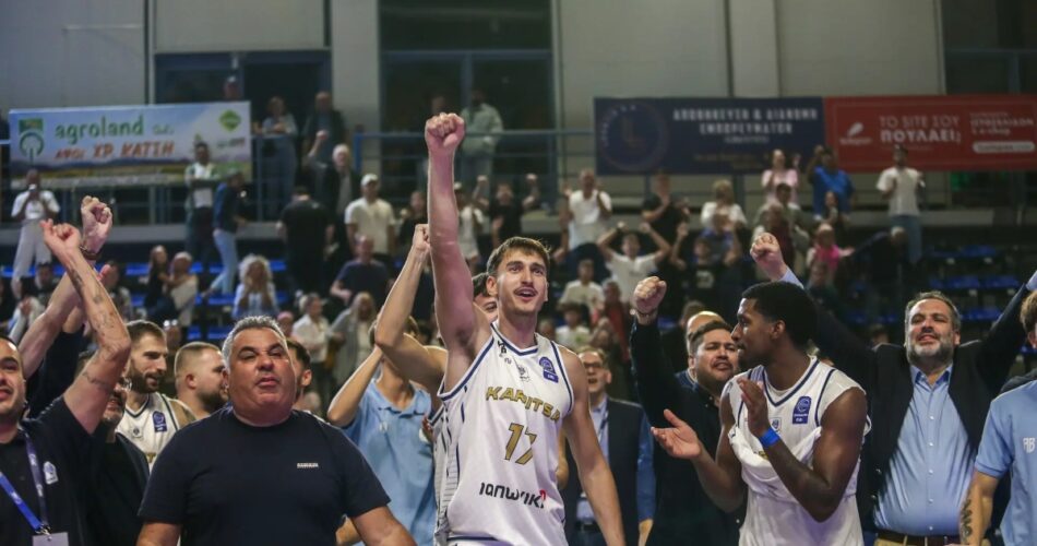 Αγωνιστικό στιγμιότυπο για την Καρδίτσα από την αναμέτρηση απέναντι στον Άρη για την Greek Basket League